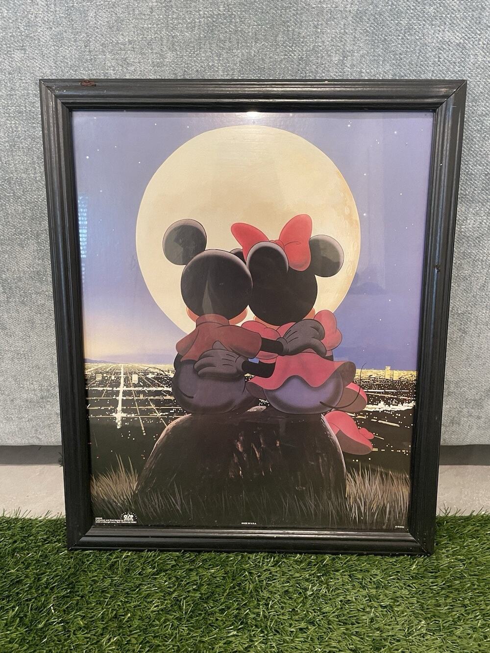 Rare Vintage 20x16” Disney Mickey & Minnie Mouse Moon Sunset Framed Poster Print